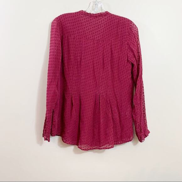 Anthropologie Meadow Rue Silk Burgundy Swiss Dot Tie Neck Blouse - Picture 8 of 9